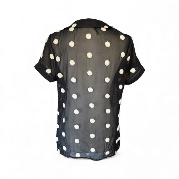 ModCloth Polyester Sheer Textured Button Up Shirt Polka Dot Black L Whimsigoth - Picture 3 of 10